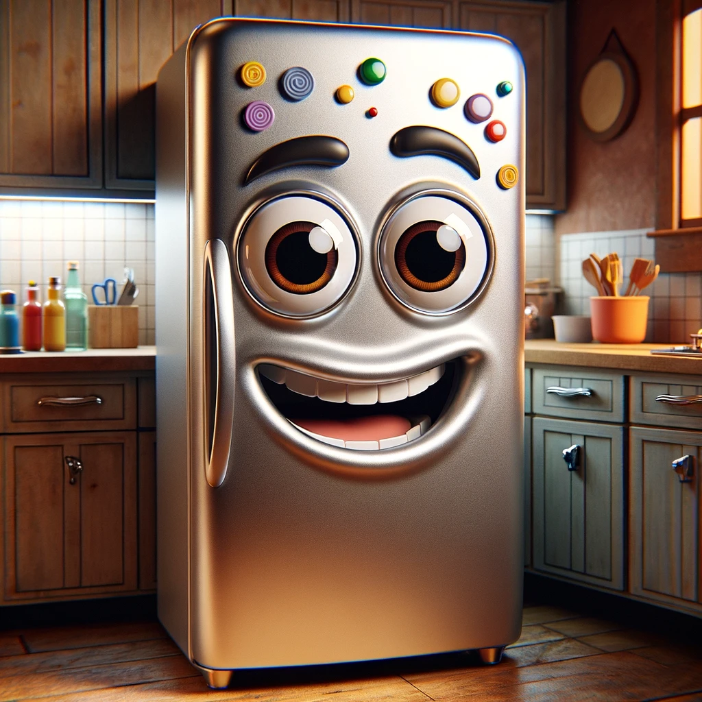 Terrifying fridge with human teeth, via DALLE.